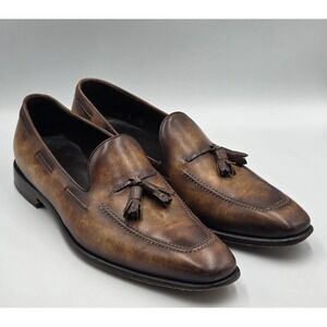 Di Lusso Mens 13 EE Brown Leather Tassel Loafers Patina Dress Shoes Italy